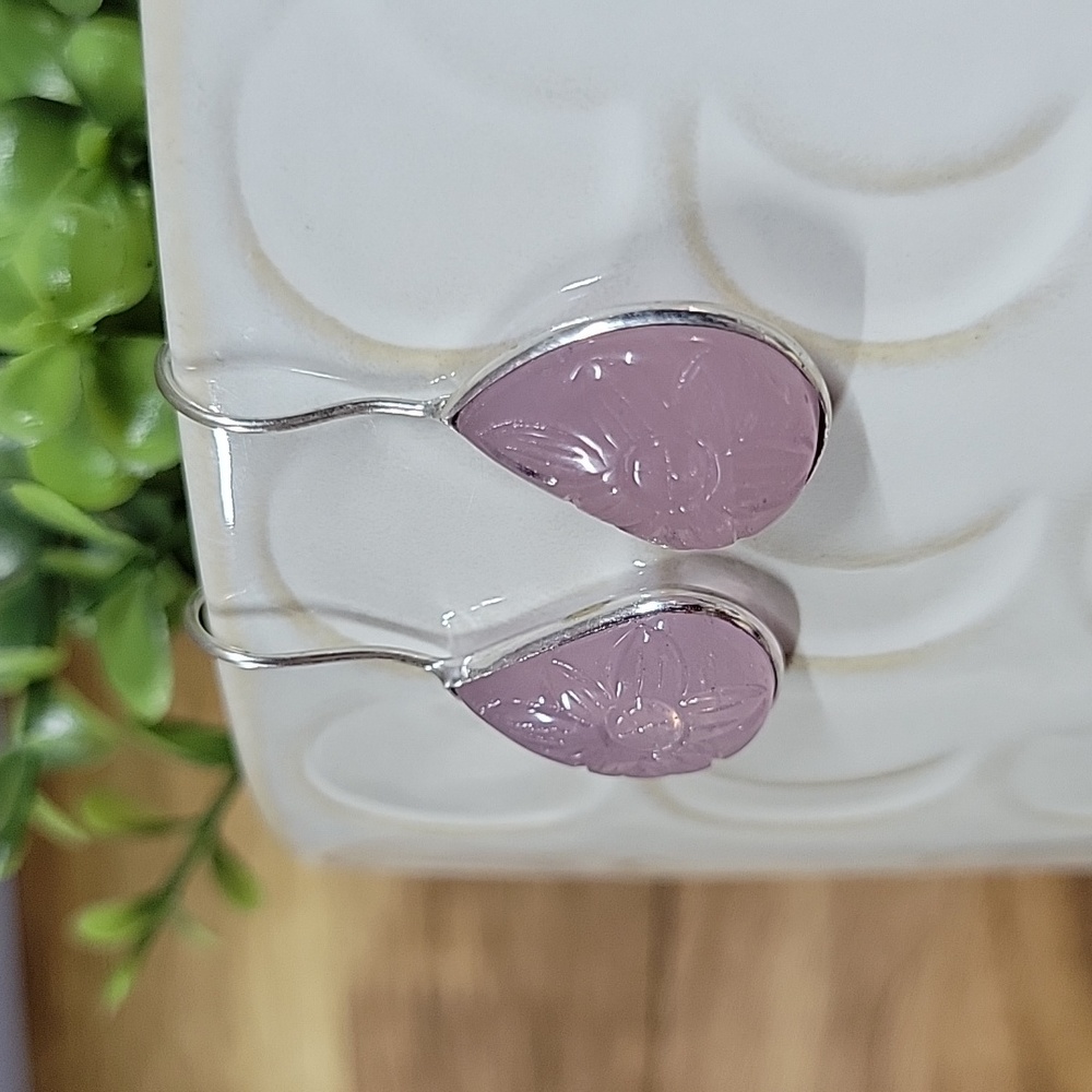 Floral Etched Glass Drop Earrings, lilac - Picture 4 of 7